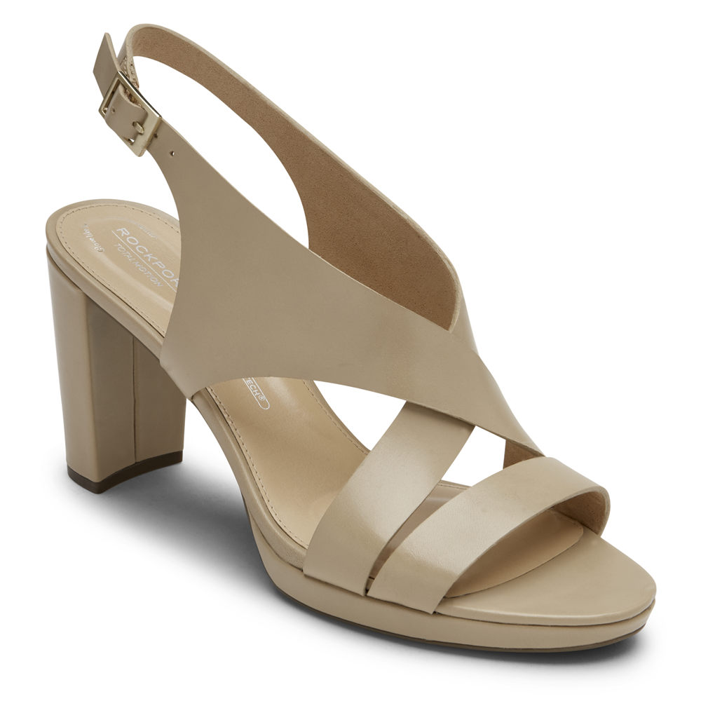 Zapatos De Tacones Rockport Mujer Mexico - Total Motion Ivy Cross Slingback Beige - QRWML7642